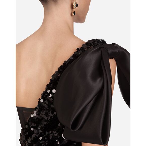 NWT Dolce & Gabbana Black Sequin One Shoulder Midi Cocktail Dress 42 M - Picture 8 of 9